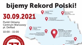 Promuję Krwiodawstwo – biję Rekord Polski! Zdrowie, LIFESTYLE - 30 września 2021 roku odbędzie się Rekord Polski w kategorii Najwięcej krwi oddanej w ciągu 24 godzin (wiele lokalizacji). W 12 miejscach w województwie mazowieckim będzie można oddać krew, jednocześnie dołączając do wydarzenia bicia Rekordu Polski.